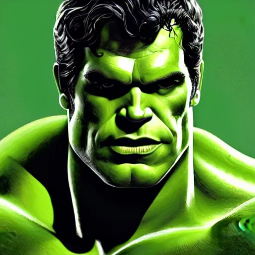 Image similar to portrait of henry cavill as the hulk from the avengers infinity war, marvel concept art, hyperrealistic, detailed, accurate illustration, dramatic lighting, action pose