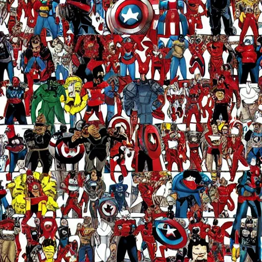 Prompt: marvel mcu where's waldo style book