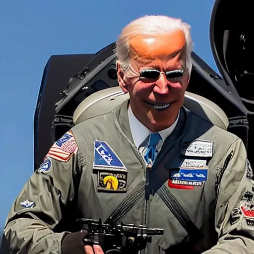 Prompt: “Joe Biden piloting a F22 raptor in the style of GTA V loading screen”