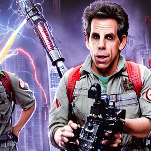 Image similar to Ben Stiller as a Ghostbuster in the movie Ghostbusters movie still 8k hdr