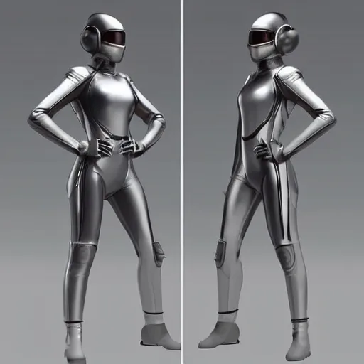 Prompt: androgynous person wearing a futuristic skintight spacesuit, no helmet, white background, highly detailed digital art, character design, octane render, 4k, full body shot, photorealistic, cinematic lighting