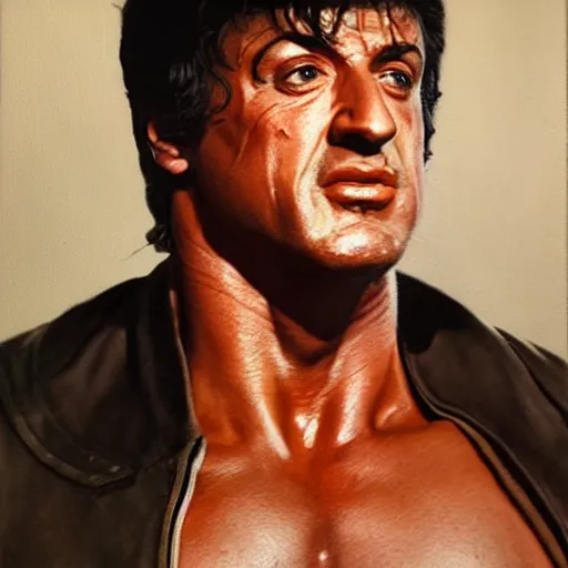 Prompt: ultra realistic portrait painting of sylvester stallone, art by frank frazetta, 4 k, ultra realistic, highly detailed, epic lighting