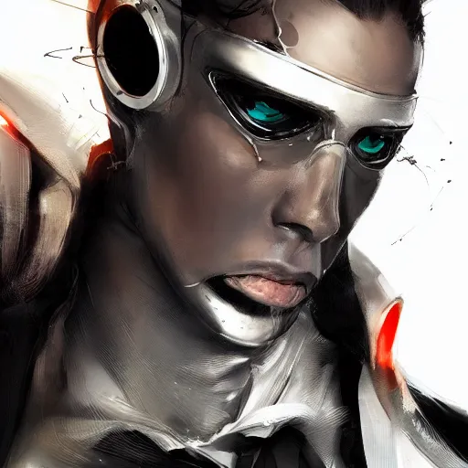 Prompt: portrait of a male character with many robotic eyes in sleek clothes, in a flowing white tailcoat, wearing a futuristic insectoid white mask with five round lenses for eyes, many eyes, dramatic lighting, illustration by Greg rutkowski, yoji shinkawa, 4k, digital art, concept art, trending on artstation