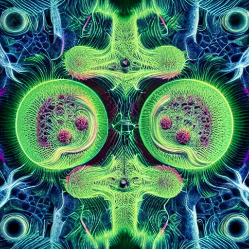 Image similar to the pseudopodia of two cells interacting. a microscopic photo by earnst haeckel. polycount shutterstock contest winner, art nouveau, nuclear art, microbiology, neoplasticism. biomorphic, creative commons, fractalism, minimalist macro photography, dye - transfer, sabattier filter.