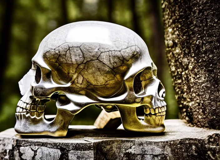 Image similar to crystal skull encased in a crystal box On a pedestal in ancient ruins in the forest. Highly detailed 8k. Intricate. Nikon d850 55mm. Award winning photography.