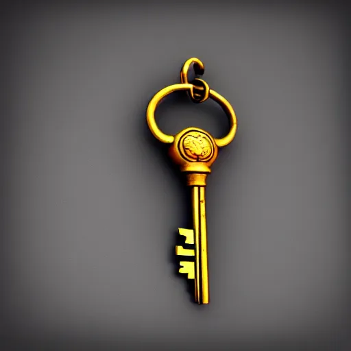 Prompt: a metal key for the cage, 3d game object , has shape of the dragon, no background, rpg game inventory item, low poly