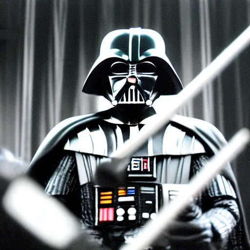 Image similar to 3 5 mm macro photograph of darth vader at an oasis concert