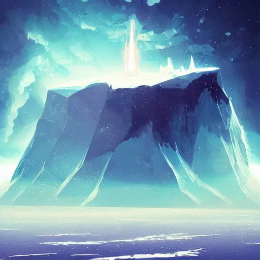 Prompt: an iceberg made of rock floating in space, by anato finnstark, by alena aenami, by john harris