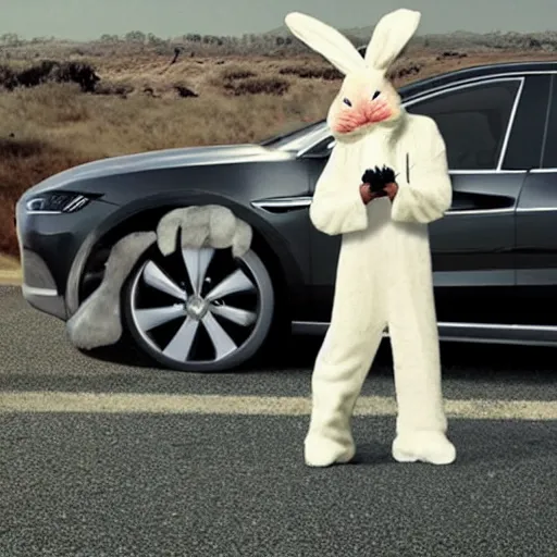 Prompt: inherent detail of scene with elon musk wearing a bunny costume