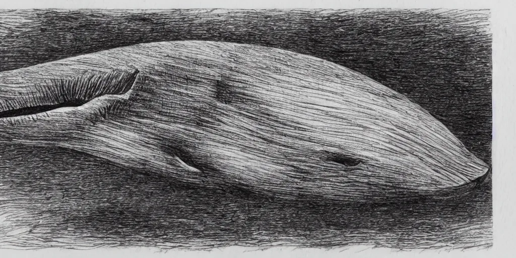 Prompt: pencil etching of a monstrous horrifying whale, its body is rotting