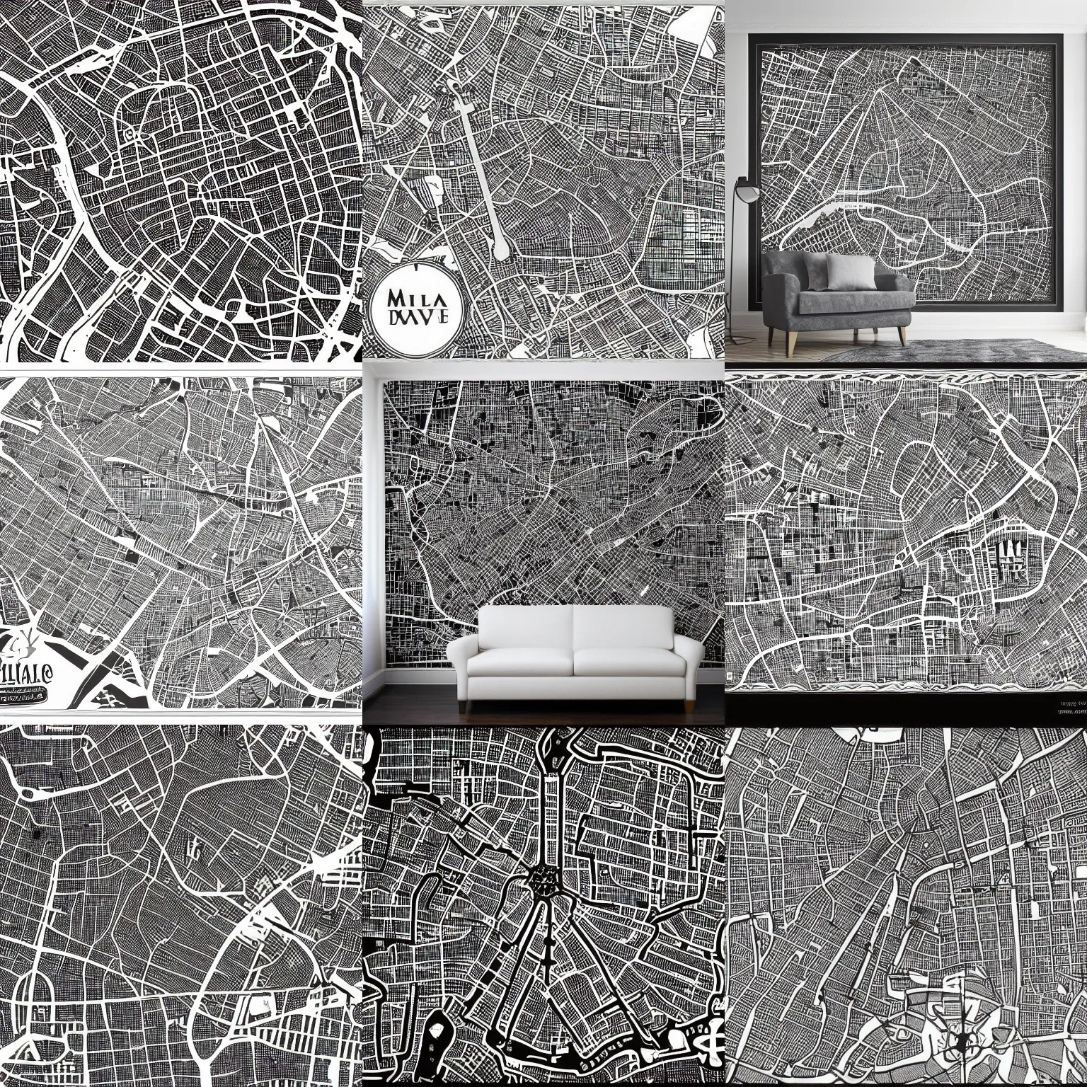 Prompt: wallpaper medieval city map black and white