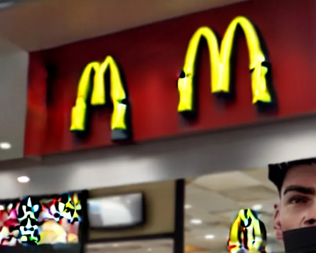 Prompt: photograph of a man with a flesh inhuman head working in mc donalds, zoomed in, 8k resolution, high detail, ULTRA REALISTIC VFX, reflections