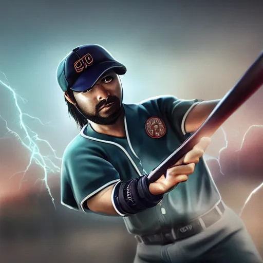 Image similar to shibu onu holding a baseball bat on his hand, cinematic lightning, 4 k, ultra detailed, trending on artstation, masterpiece, digital art.