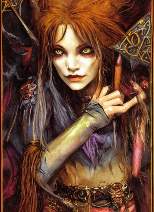 Image similar to portrait of young female sorceress of doom, beautiful! coherent! dungeons and dragons character, by brian froud, strong line, night color, high contrast