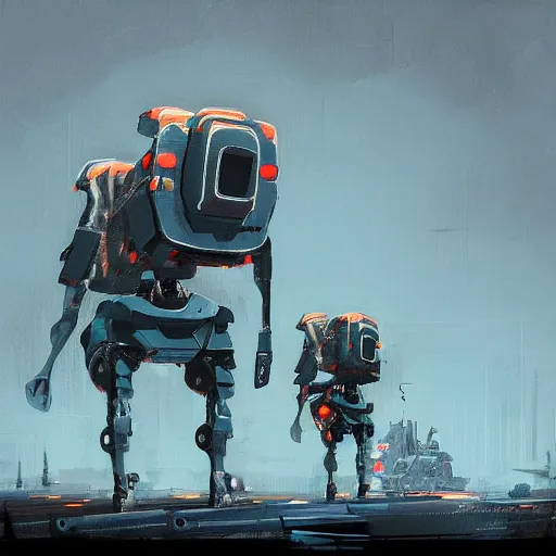 Image similar to mechanized armored walker, futuristic in the style of simon stalenhag and ian mcque