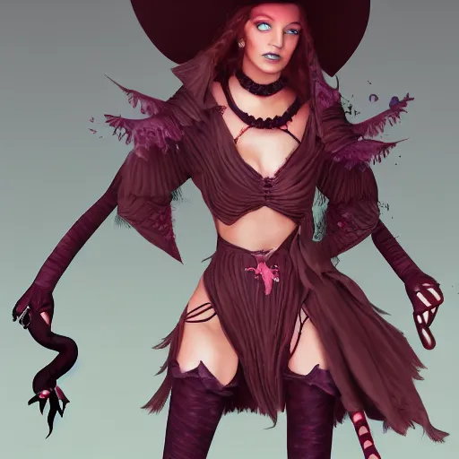 Image similar to full body portrait concept art of brooke monke from tiktok as a witch from dungeons and dragons, beautiful skin, hd, 8 k, illustration, trending on art station, unreal engine 5 render, professional art, hot clothes