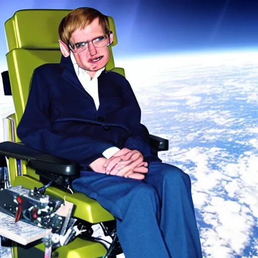 Prompt: Picture of an alien Stephen Hawking having adventures in space