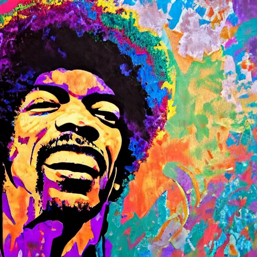 Prompt: artwork by Joshua Mays showing a portrait of Jimi Hendrix