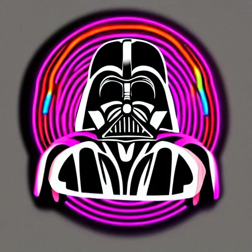 Image similar to svg sticker of a Pop-Wonder Darth-Vader at a rave, spinning records, giant headphones rocking out, wearing headphones, huge speakers, dancing, rave, DJ, spinning records, digital art, amazing composition, rule-of-thirds, award-winning, trending on artstation, featured on deviantart