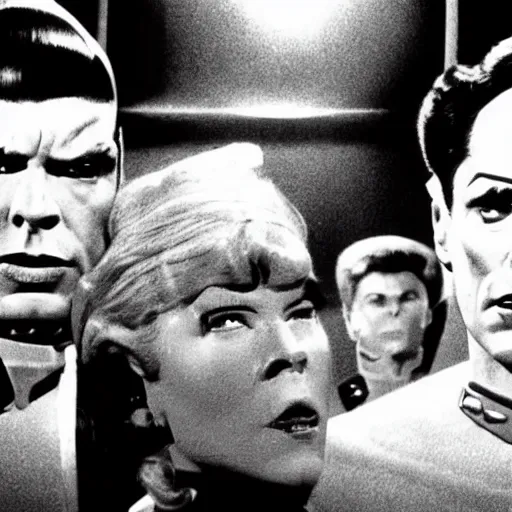 Prompt: Star Trek as a black and white 1950's sci-fi film