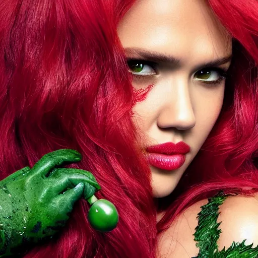 Prompt: jessica alba as poison ivy, dc, movie, photography, portrait, beautiful,