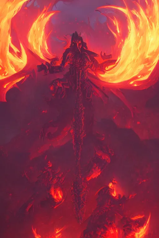 Prompt: a d & d with flames in their eyes, character concept art, illustration, world of warcraft, by greg rutkowski, emylie boivin, rossdraws