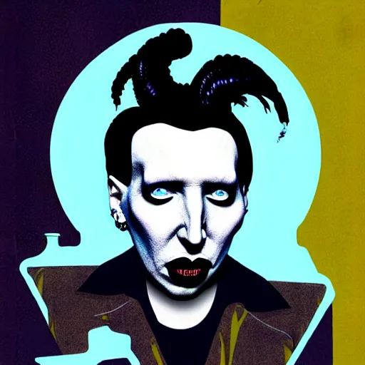 Image similar to graphic illustration, creative design, marilyn manson, biopunk, francis bacon, highly detailed, hunter s thompson