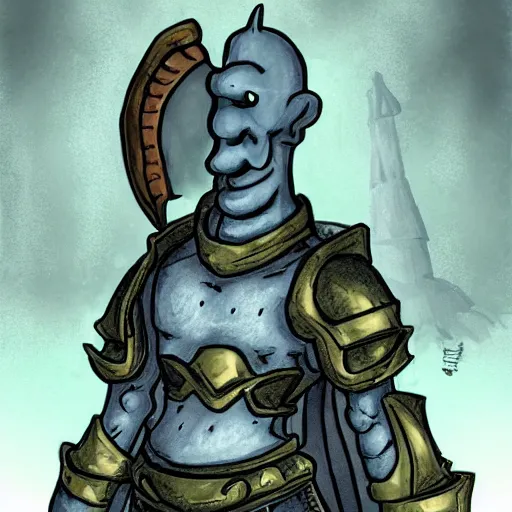 Prompt: squidward as a dark souls boss in style of flooko
