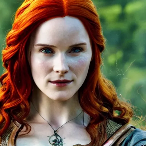 Prompt: Film still. Triss Merrigold. The Witcher. Live action.