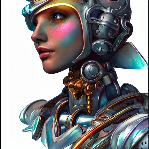 Image similar to studio portrait of lawful good colorful female holy mecha paladin absurdly beautiful, elegant, young sensual graceful woman, ultrafine hyperrealistic detailed face illustration by kim jung gi, irakli nadar, intricate linework, sharp focus, bright colors, matte, octopath traveler, final fantasy, unreal engine highly rendered, global illumination, radiant light, intricate environment