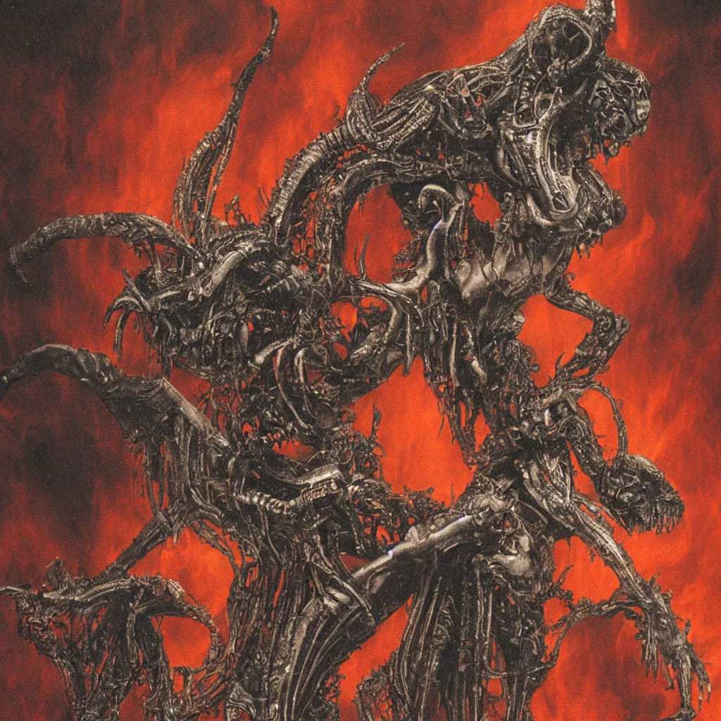 Image similar to a detailed demon ballerina leaving a trail of smoke in a pool of lava by h. r. giger