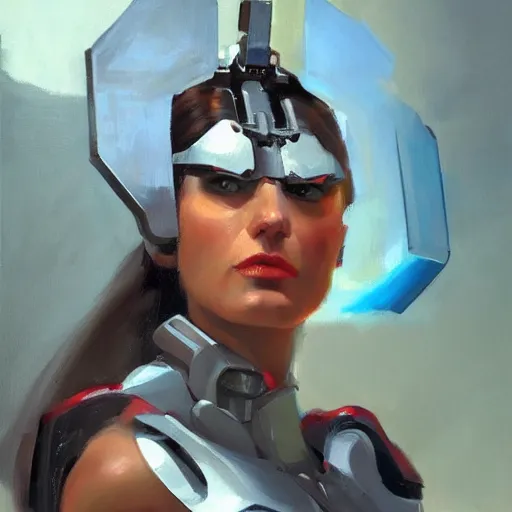 Image similar to Greg Manchess portrait painting of a woman cyborg, medium shot, asymmetrical, profile picture, Organic Painting, sunny day, Matte Painting, bold shapes, hard edges, street art, trending on artstation, by Huang Guangjian and Gil Elvgren and Sachin Teng