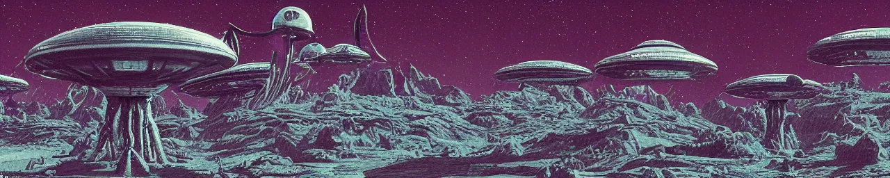 Image similar to retro sci-fi alien landscape