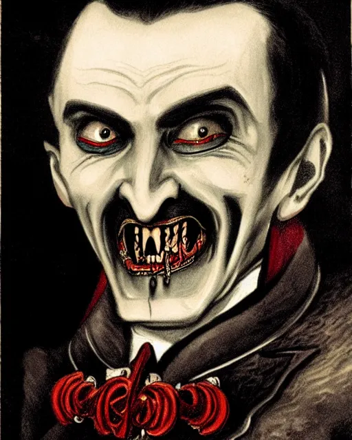 Prompt: dracula, character portrait, close up, concept art, intricate details, highly detailed by otto dix