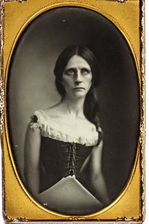 Prompt: daguerreotype photo of an scary but stunning victorian woman, realistic, no blue, detailed, up light, atmospheric, moody, dynamic lighting, cinematic