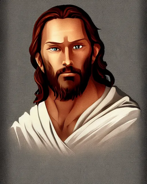 Image similar to cel - shaded portrait character art of jesus, art, key art, movie poster