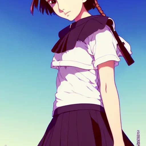 Image similar to a beautiful! boyish! natalie portman alluring gravure! model, wearing catholic school girl outfit with mayan pattern and native style, aztec street fashion, gapmoe yandere grimdark, trending on pixiv fanbox, painted by greg rutkowski makoto shinkai takashi takeuchi studio ghibli, akihiko yoshida