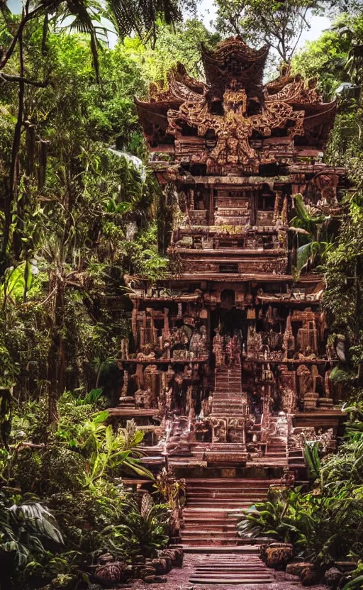 Image similar to a huge magical temple in the middle of a jungle, epic lighting, epic composition ,marble shrine