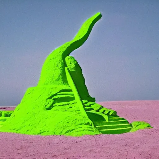 Image similar to A beautiful land art of a space battle with wild, bright colors. sand sculpture, lime green by Frederic Church, by Amiet Cuno accurate