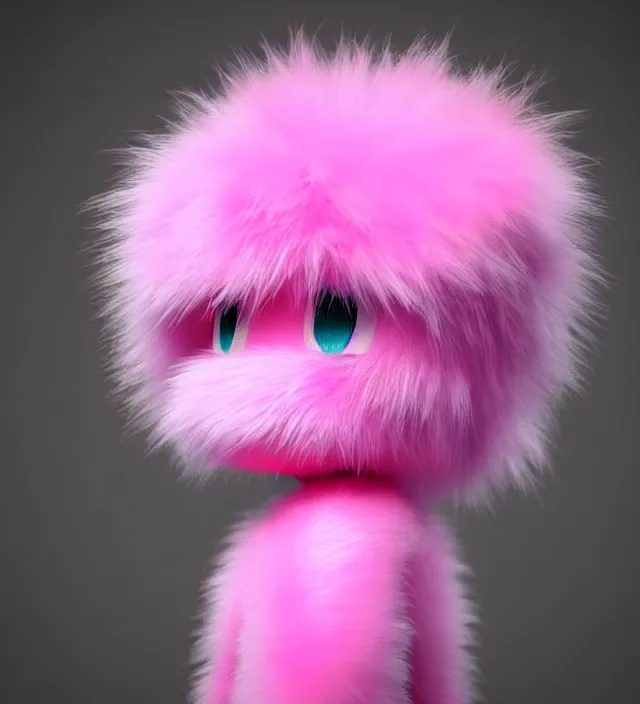 Image similar to high quality 3 d render hyperrealistic very cute small pink robot, plush mascot, short spiky dense fluffy smooth hair, photo from the side, pink fluffy fur, 1 5 0 mm, beautiful natural soft light, rim light, smooth background, artstation, ultra detailed, elegant, ultra detailed, metallic armor, octane render