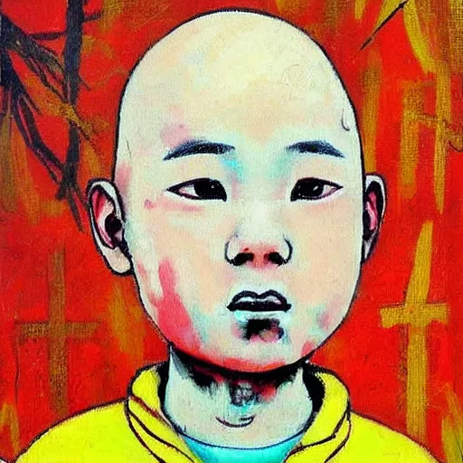 Prompt: bald chinese boy, expressionism painting art