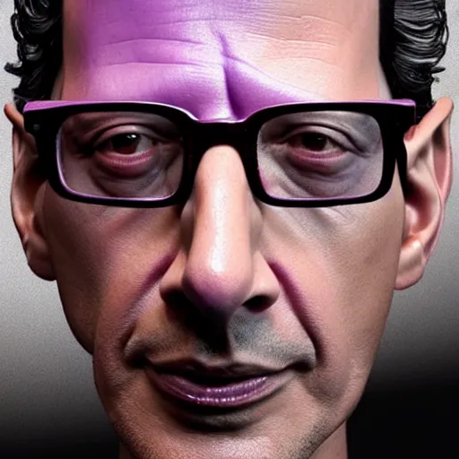 Image similar to close - up jeff goldblum face fused with violet plum, mixed jeff goldplum, fusion jeff goldblum sentient fruit, plum with face of jeff goldblum, highly detailed, unreal engine, 3 d art, digital art, painting by greg rutkowski