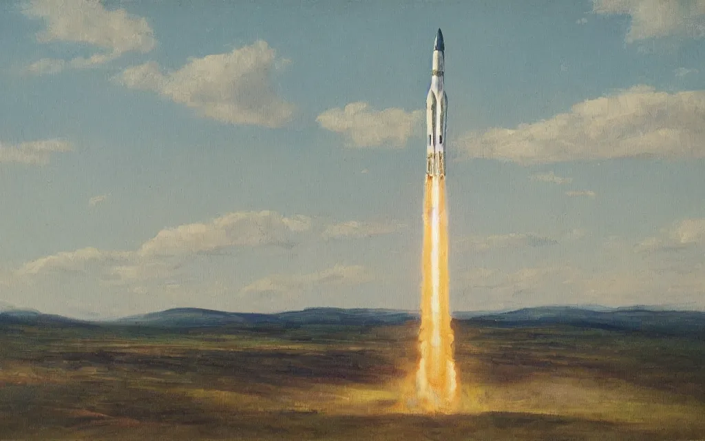 Image similar to a painting of a rocket, oil on canvas, by edelfelt