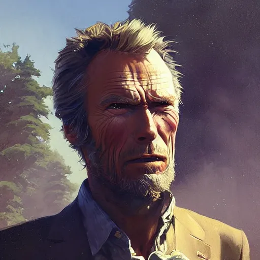 Image similar to highly detailed portrait clint eastwood of cowboy in gta v stephen bliss unreal engine fantasy art by greg rutkowski loish rhads ferdinand knab ma