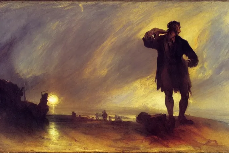 Image similar to oil painting by william turner, by theodore gericault, by caspar david friedrich, by frank frazetta oil painting, romantism, realism, limited palette