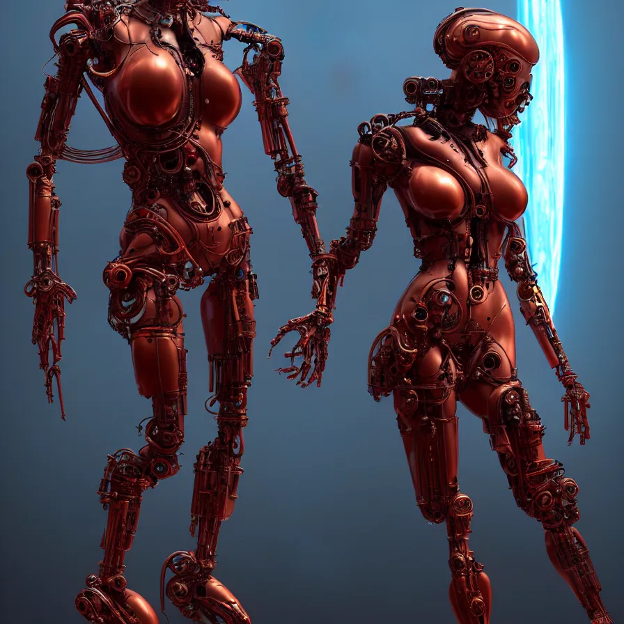 Prompt: portrait, antique marble statue venus, super hero pose, red biomechanical dress, inflateble shapes, wearing epic bionic cyborg implants, masterpiece, intricate, biopunk futuristic wardrobe, highly detailed, art by akira, mike mignola, artstation, concept art, background galaxy, cyberpunk, octane render