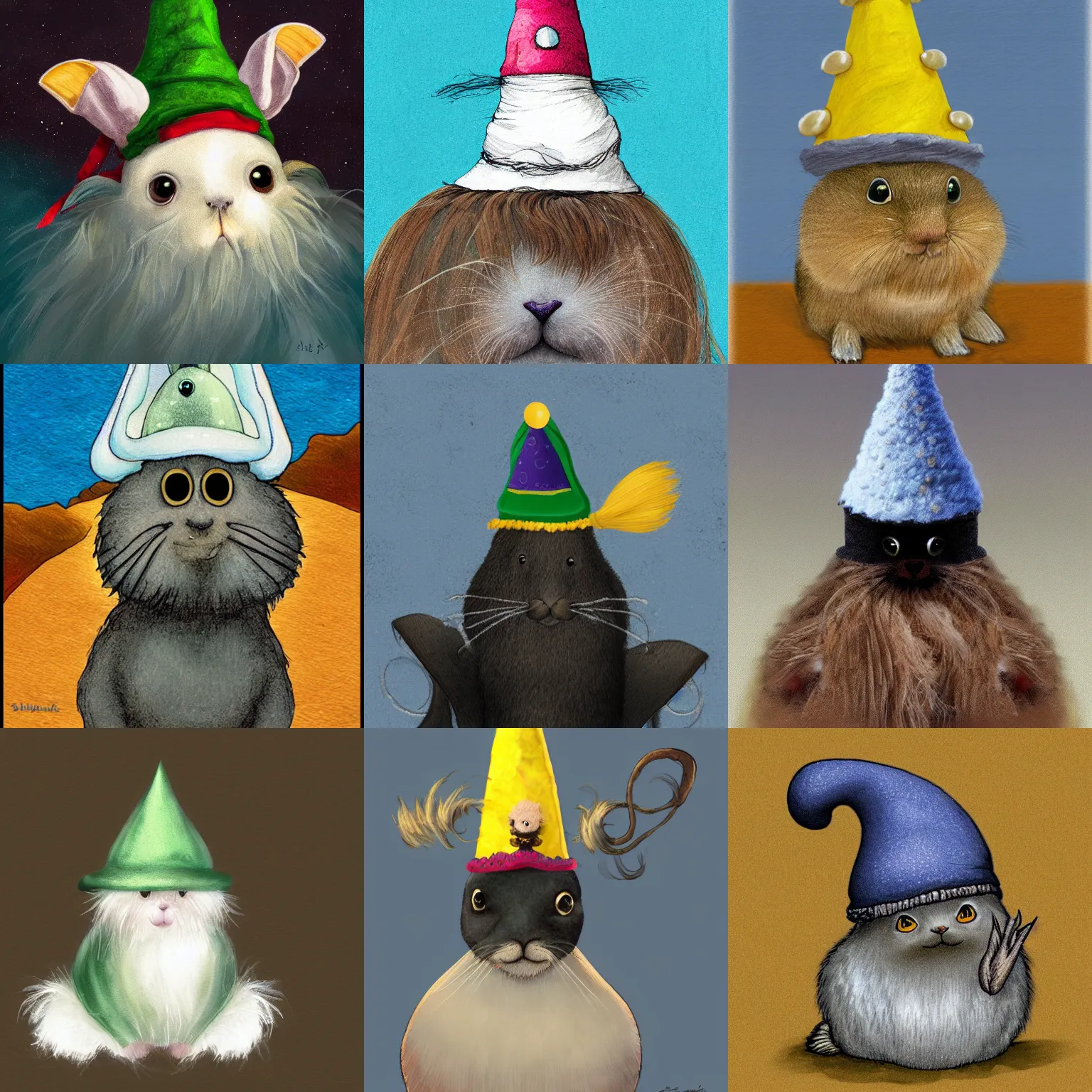 Prompt: a photo of a sea bunny wearing a wizard hat on it head, digital art,