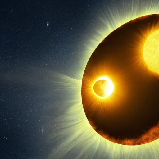 Image similar to hyperrealistic. A solar eclipse with radiant tentacles smothering the nearby stars.