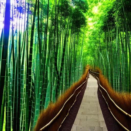 Image similar to round stone path in bamboo forest