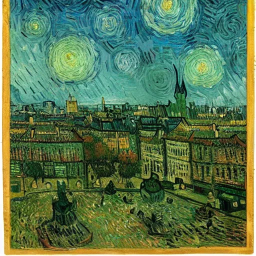 Prompt: a city full of various plants, Vincent Van Gogh,